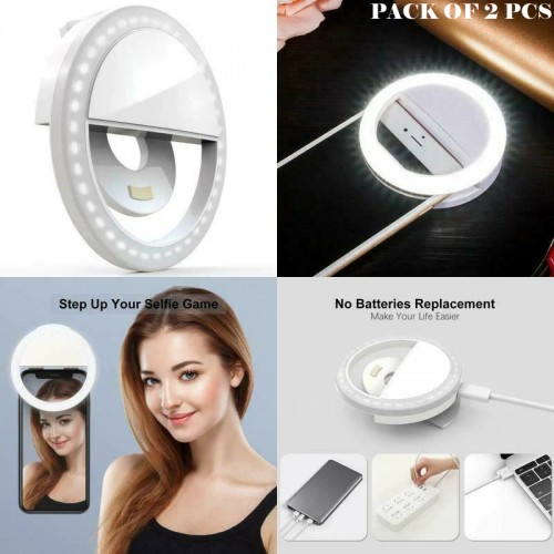 Pack Of 2 Mini Portable USB Rechargeable Selfie Ring Light With 3 Brightness Levels Pack Of 2 Mini Portable USB Rechargeable Selfie Ring Light With 3 Brightness Levels